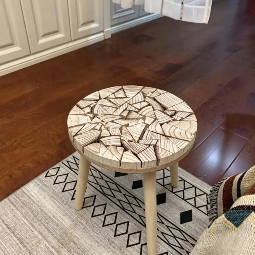Handmade Splicing Paulownia Wood Blocks Side Table Natural Wood End Table Minimalist Artistic for Living Room Bedroom Home Decor