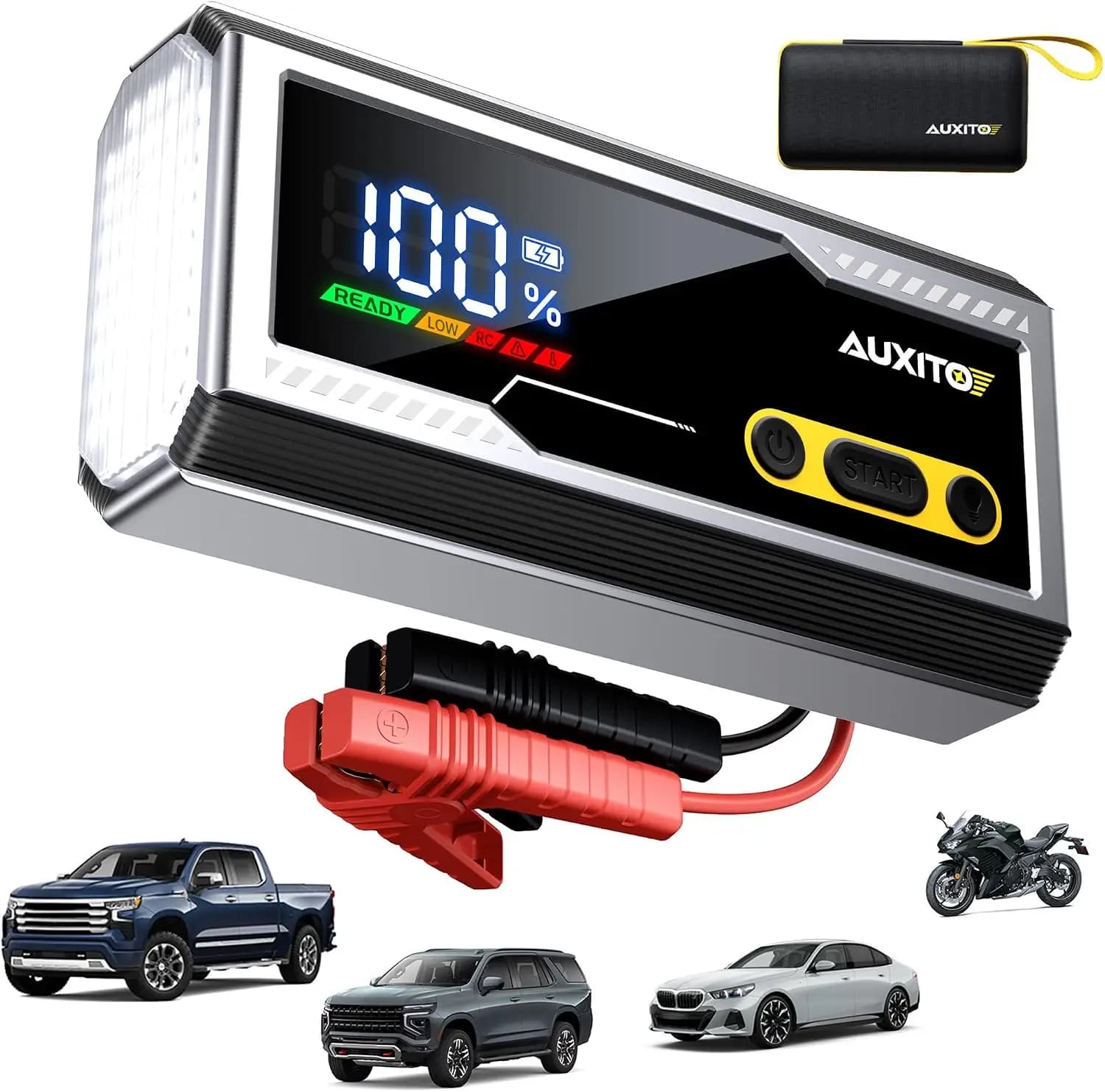 6000A Jump Starter 12V Car Battery Starter for All Gas & 12L Diesel with LCD Display, 3-Mode Flashlight, USB Power Bank, Storage Case