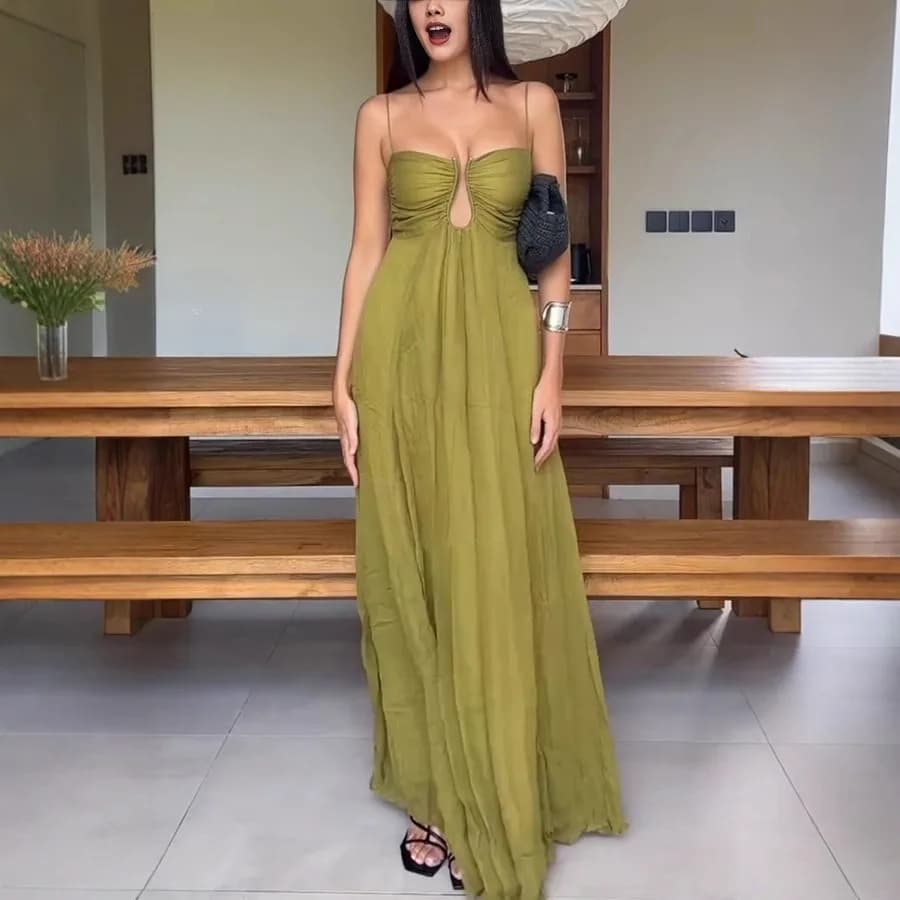 Summer Elegant Dresses Long V-neck Lantern Sleeves Double Buttons Sexy Dress Short Sleeves Party Robe Female Clothes Vestidos