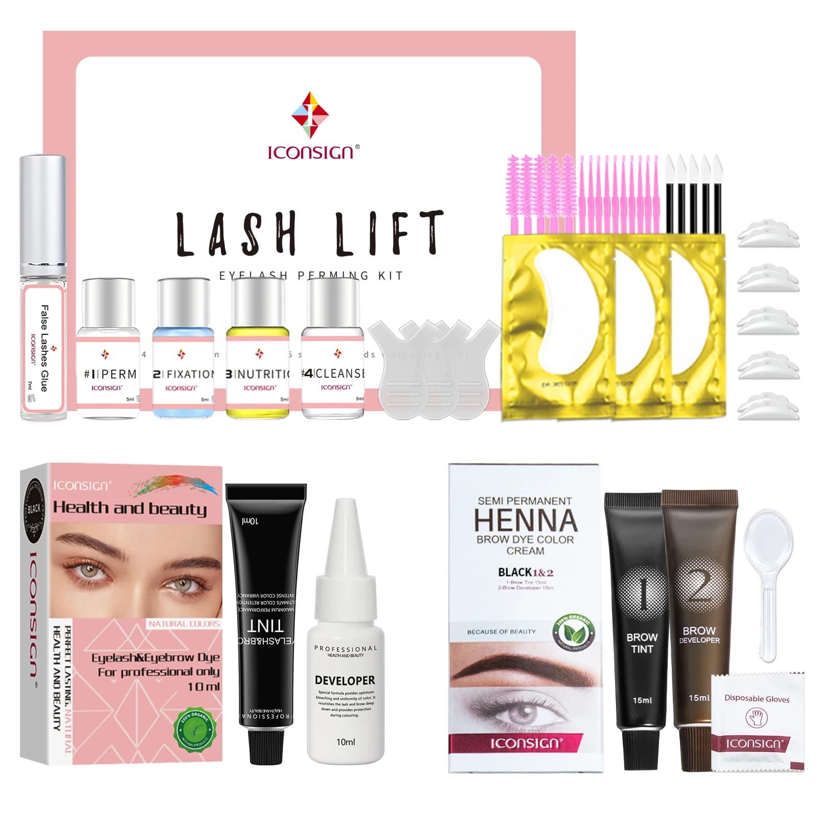 Kit per sollevamento ciglia e kit per tinta per sopracciglia, kit per permanente ciglia professionale, set 3 in 1 per sopracciglia e ciglia con tintura nera, bigodino semipermanente per sollevamento rapido