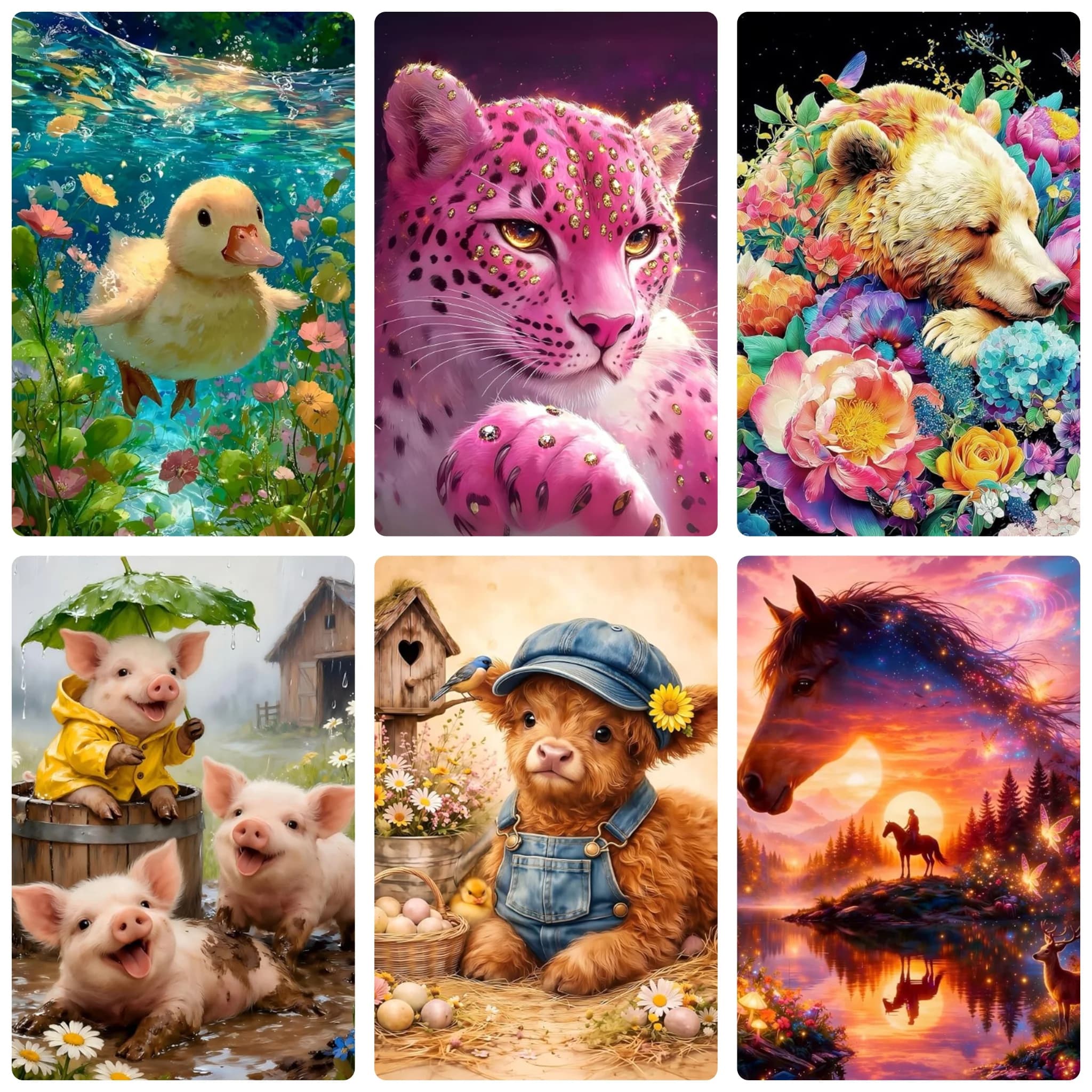 DIY Cute Fantasy Animal Collection Diamond Painting,Lovely Nature Art For Living Room Wall Decoration Exquisite Gift