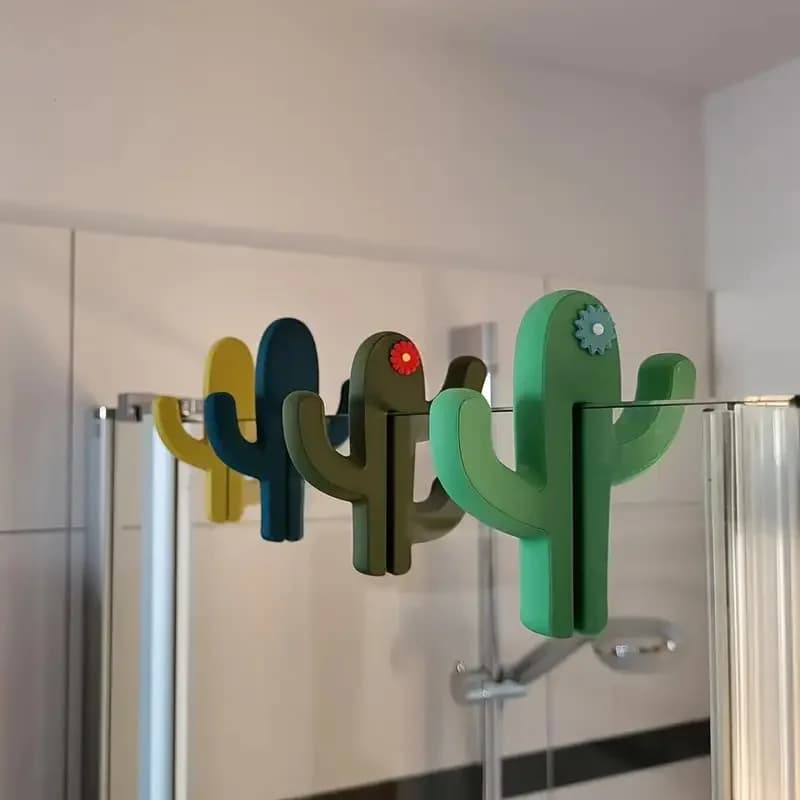 Scaffale da bagno con 2 cactus | Gancio per clip per porta in plastica, gancio per doccia portatile, gancio per asciugamani, abbigliamento, per porte da bagno da 8 mm
