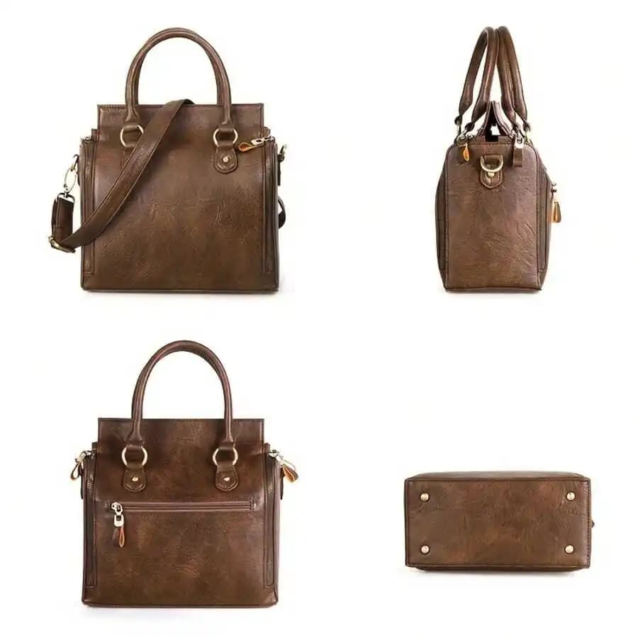 Large Capacity Handbag With Multiple Pockets, Detachable Shoulder Strap And Wristlet, Snap Closure, Fashion Accessory