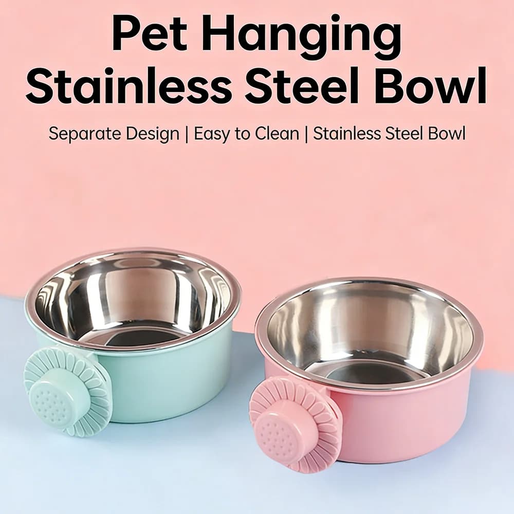 Ciotola Fissa Sospesa per Cani, Rimovibile in Acciaio Inossidabile, 2 in 1 per Cibo e Acqua, Anti-ribaltamento, per Gabbia, Accessori per Animali Domestici