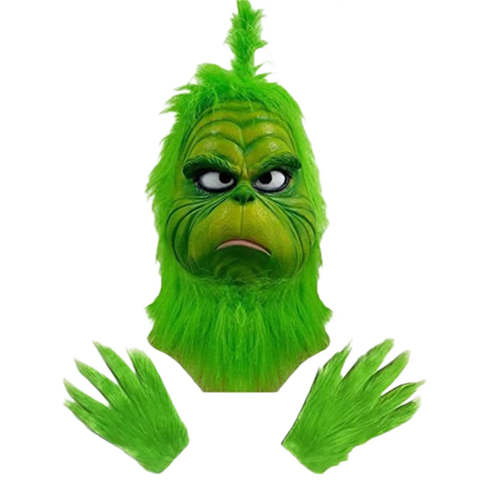 Maschera Grinch in lattice Natale Nuova maschera da mostro verde Costume da cartone animato Natale Internet Celebrity Cappello maschera Grinch per capelli lunghi verdi