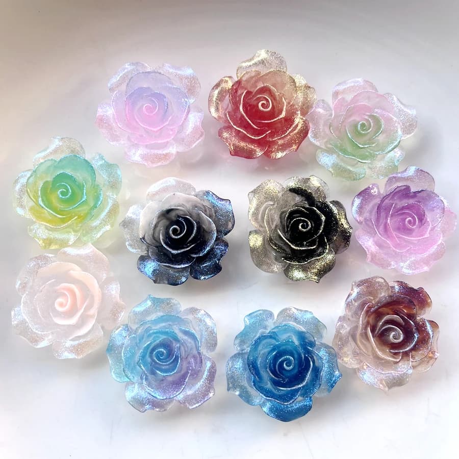 Bellissimo 37mm glow in the-dark Rose Large Flower strass trim resin Flat back accessori per la creazione di gioielli con forcina fai da te 2pz/lotto