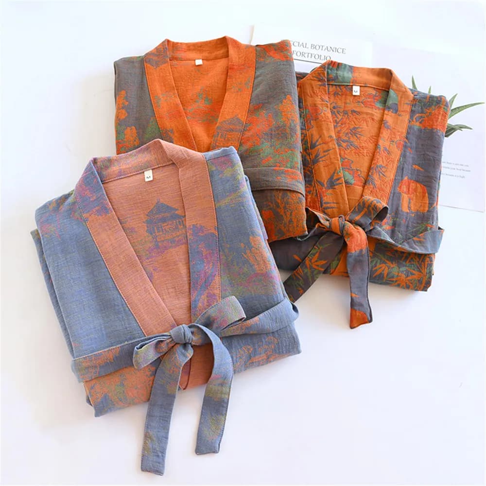 Women's jacquard cotton bathrobes for spring and summer