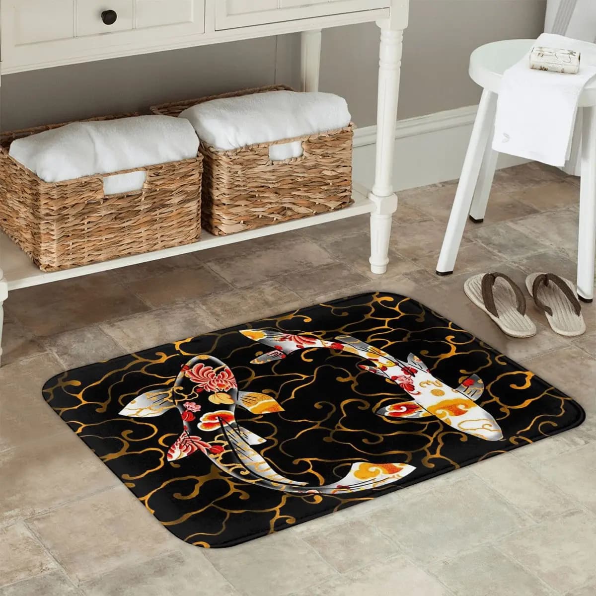 Koi Fishes Traditionnal Japanese Koi Fish Anti-slip Doormat Floor Mat Carpet Rug for Kitchen Entrance Home Bedroom Footpad Mats