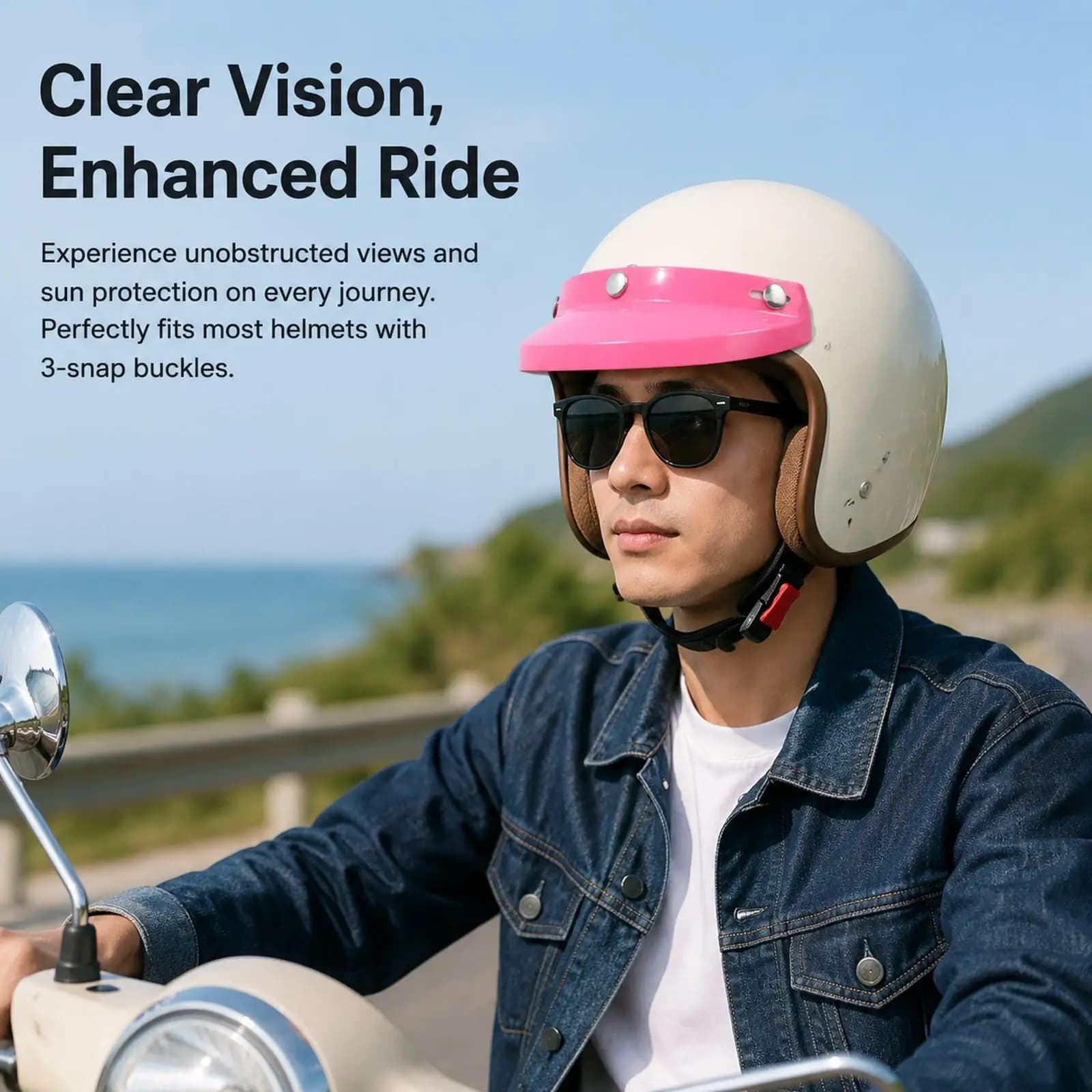Sliding Button Motorcycle Helmet Visor Retro Brim PP Material Sunshade for Open Face Bike Helmet Outdoor Riding