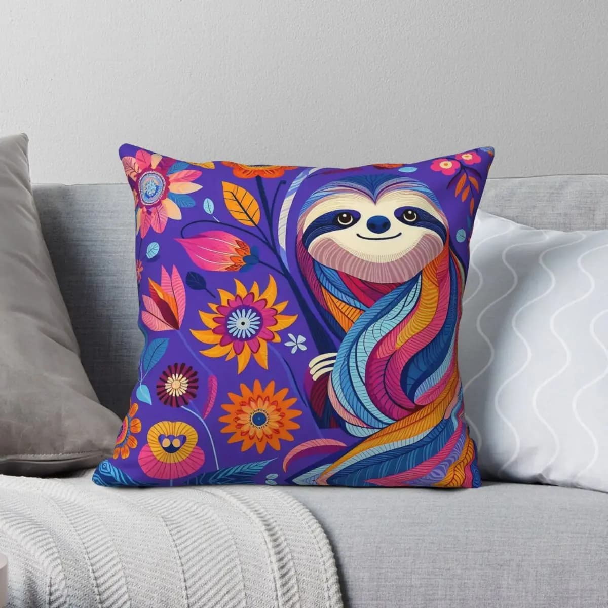 Arte popolare carino viola bradipo federa poliestere lino velluto creativo zip federa per cuscino divano fodera per cuscino all'ingrosso 45x45