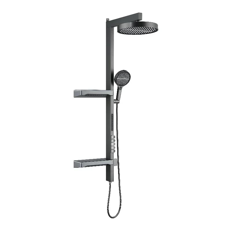 Set doccia a parete smart LED grigio canna di fucile con finitura spazzolata, multifunzione, in ottone, con soffione a pioggia e getto massaggiante delicato