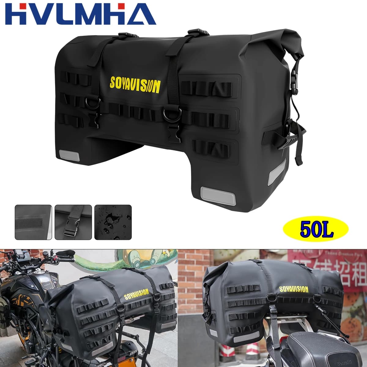 Borsa per sedile posteriore per moto impermeabile Borsa per bagagli da viaggio Borsa per casco da equitazione per moto Powersports da 50 litri
