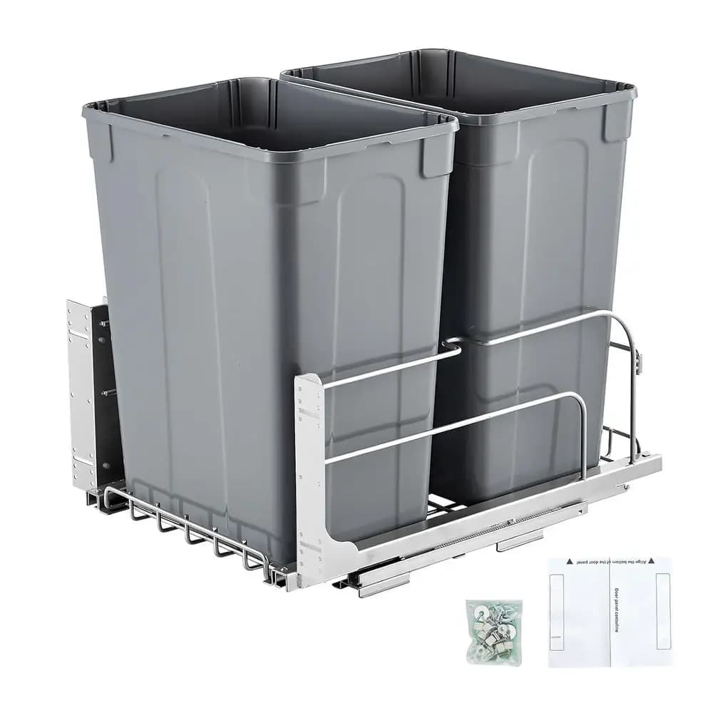 Contenitore per rifiuti estraibile, 35 QT x2, doppio, da incasso, per cucina, contenitore per rifiuti e riciclo resistente con kit porta e serratura