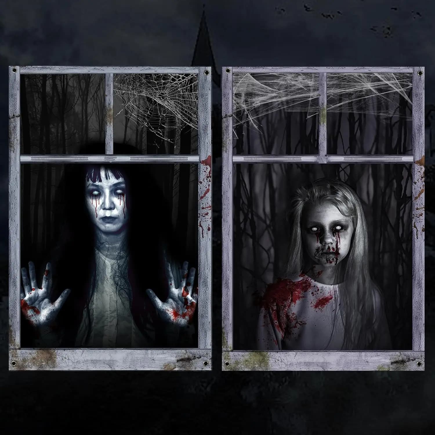 Confezione da 2 decorazioni per tende fantasma di Halloween - Copertura per finestra fantasma femminile per decorazioni per feste interne/esterne