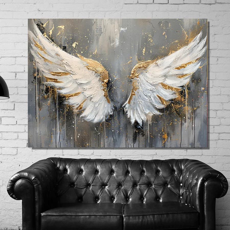 Painting on canvas with abstract wings, poster with modern print, artistic image wall, house, living room, bedroom furniture, gift, frameless