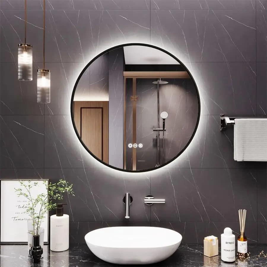 Specchio da bagno con luci, specchio cosmetico da 24x24 pollici con retroilluminazione, antiappannamento, 3 colori e trucco a parete dimmerabile continuo