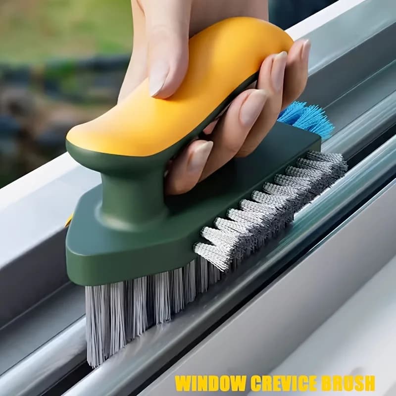 2-in-1 cleaning brush, multifunctional crevice brush, floor brush, bathroom corner crevice, toilet cleaning brush, green/white, 1 piece, with scraper strip, durable material, suitable for household crevice cleaning