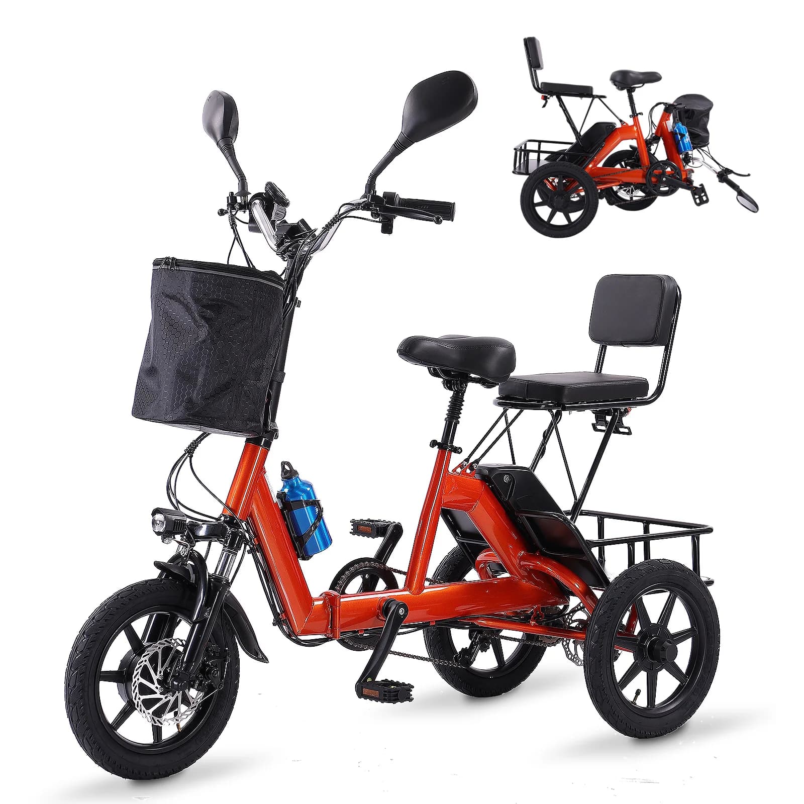 Triciclo elettrico per adulti pieghevole, triciclo elettrico da 350 W, triciclo pieghevole Ebike, 3 ruote per adulti Batteria rimovibile da 480 Wh