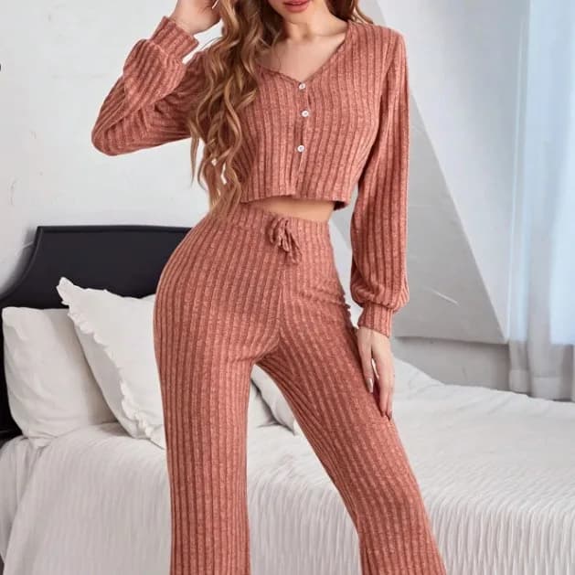 Autumn Women's Pajama Set European American Style Casual Button Up Long Sleeves Trousers for Comfortable Loungewear XL Size