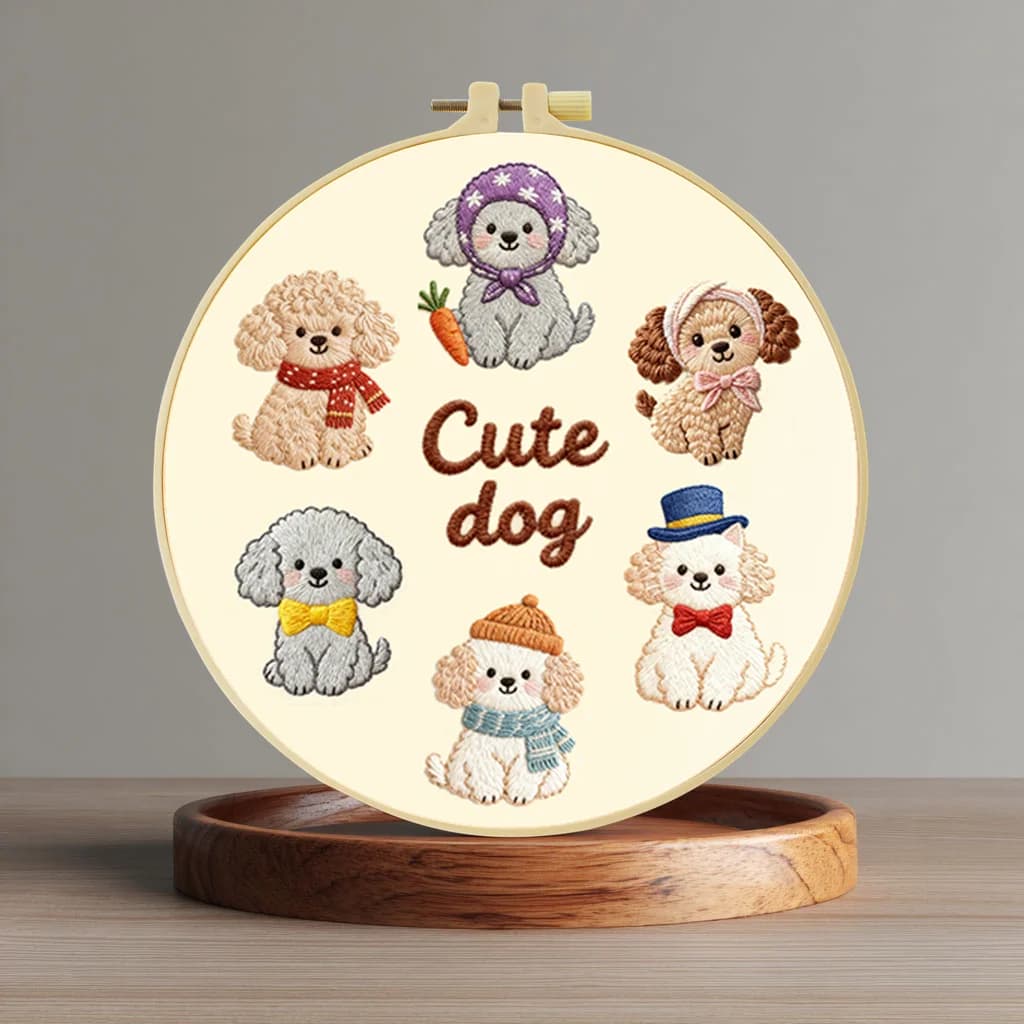 Kit per ricamo a punto croce fai da te 20x20 cm/15x15 cm con simpatico cucciolo, ideale come regalo