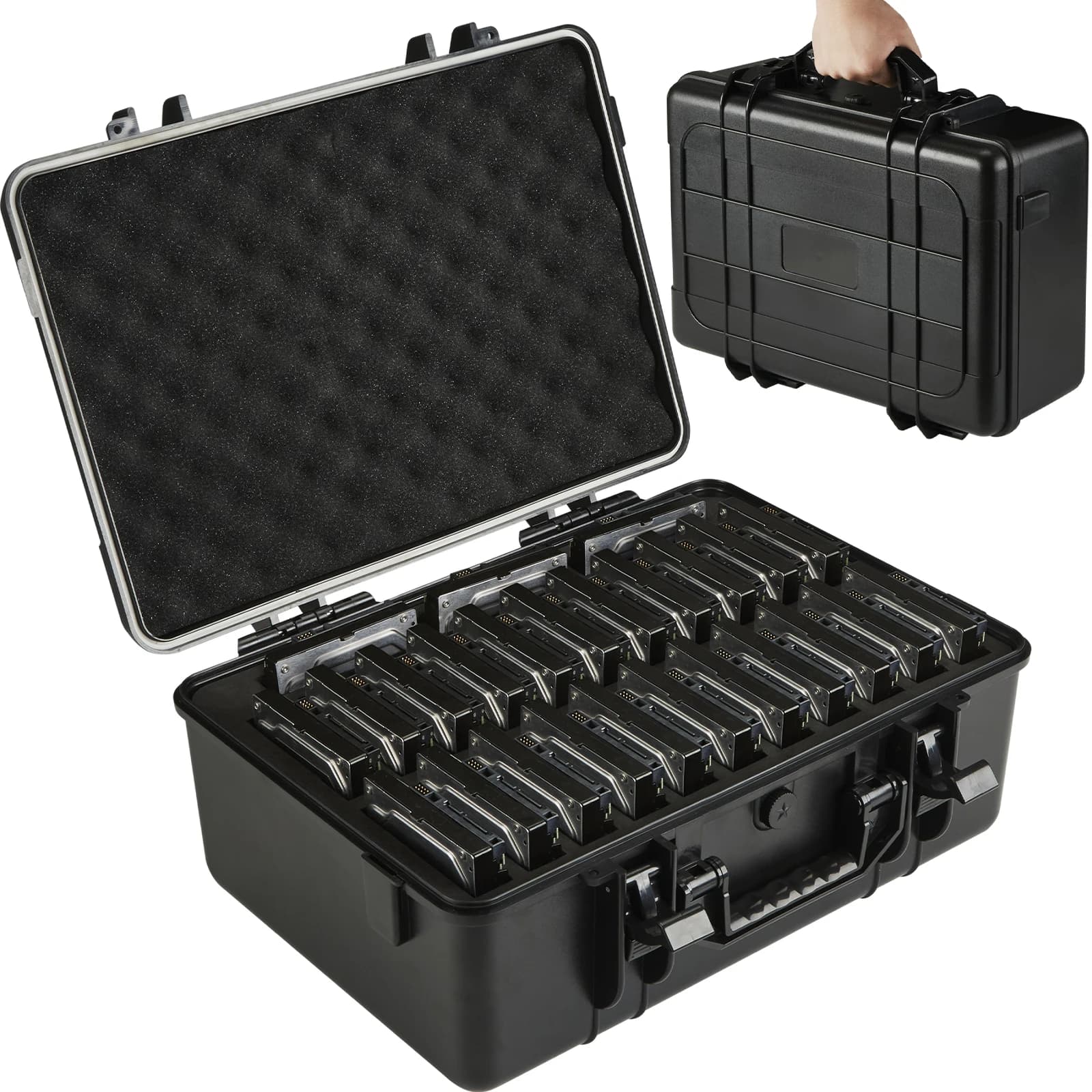 Hard Drive Case Fits 25-Bay Protection 3.5" HDD | High-Density Protective Foam | External Hard Drive Organizer Storage Box Trave