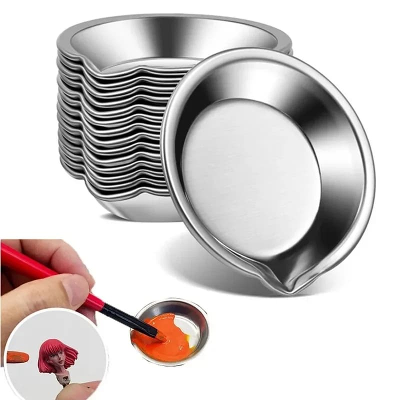 6/12 pcs 5 cm Stainless Steel Painting Color Bowls Oil Paint Trays Painted Color Mixing Cups Color Mixer Painting Tools