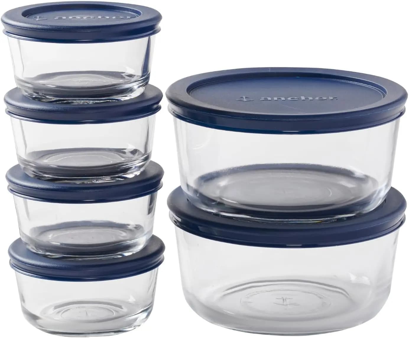 Set di 12 Contenitori in Vetro per Alimenti con Coperchi Blu Navy, Organizzatori Ermetici per Cucina
