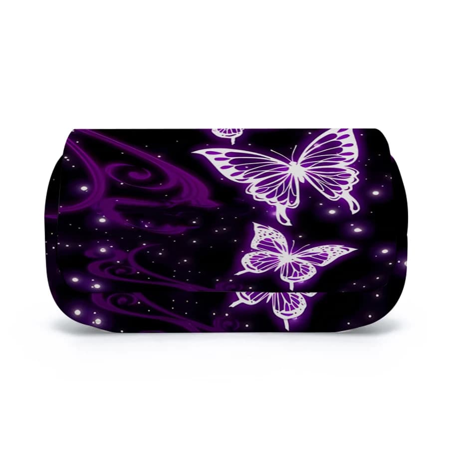 Astuccio per penne a doppio strato con farfalla viola, per ragazzi/ragazze, bambini, migliori regali, astuccio per matite con cartoni animati 2D, articoli scolastici