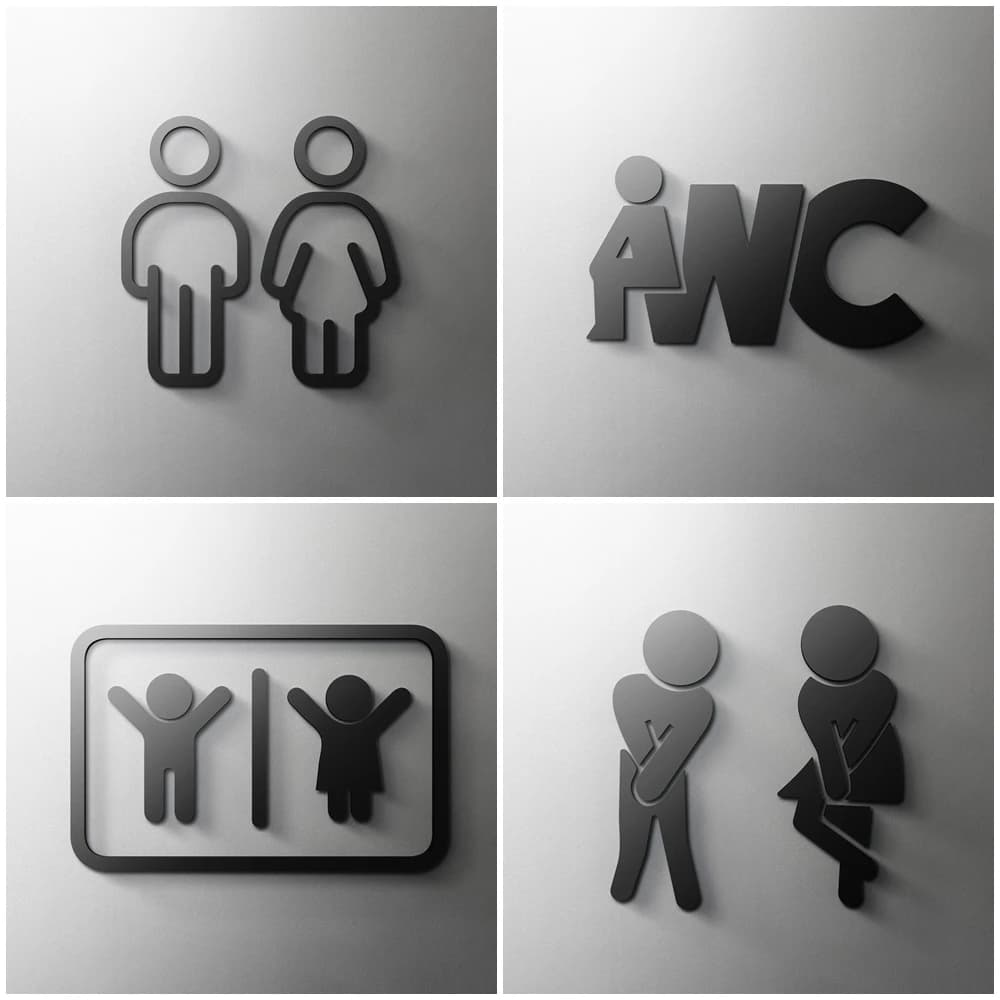 3D Acrylic Bathroom Wash Room Door Wall art Label Sticker Wc Holder Signage Board Art Hotel Home Hollow Bar cafe decoration