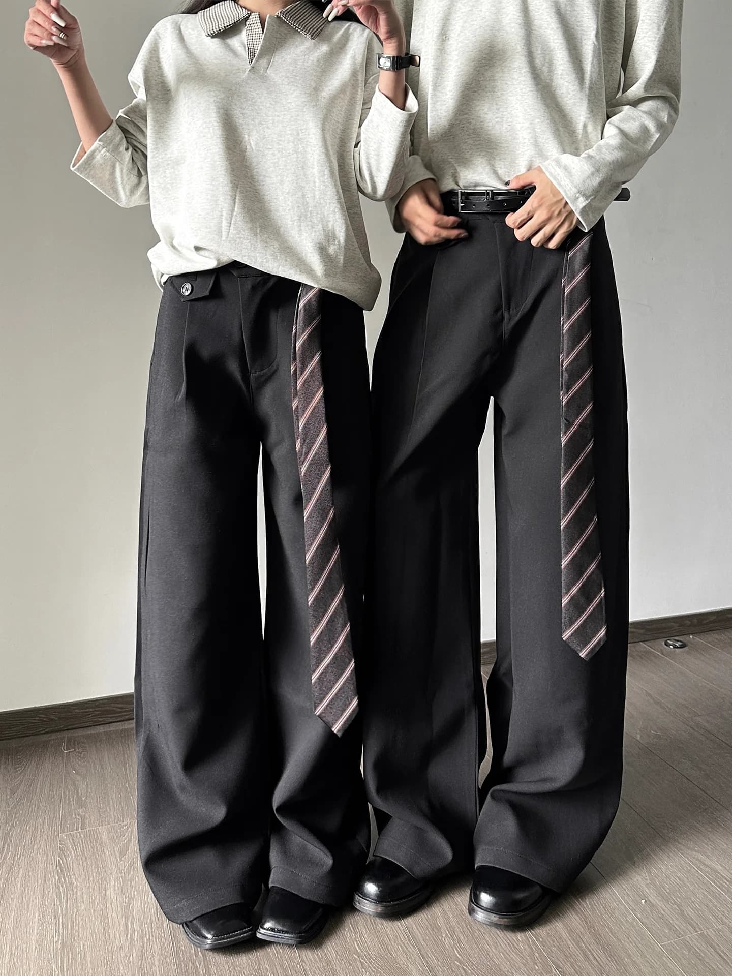 American Style Retro Money Waist Belt Casual Knife Wide Leg Pants Men's Casual Loose Fit Workwear Trousers for Men And W...