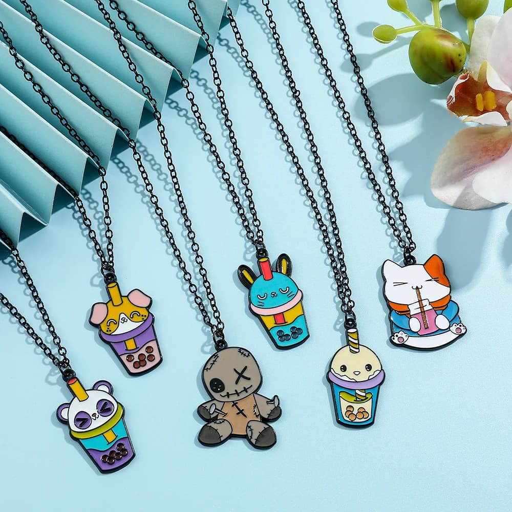 Cute Cartoon Demon Cloth Doll Design Milk Tea Animal Pendant Necklace Creative Children's Accessory Birthday Gift