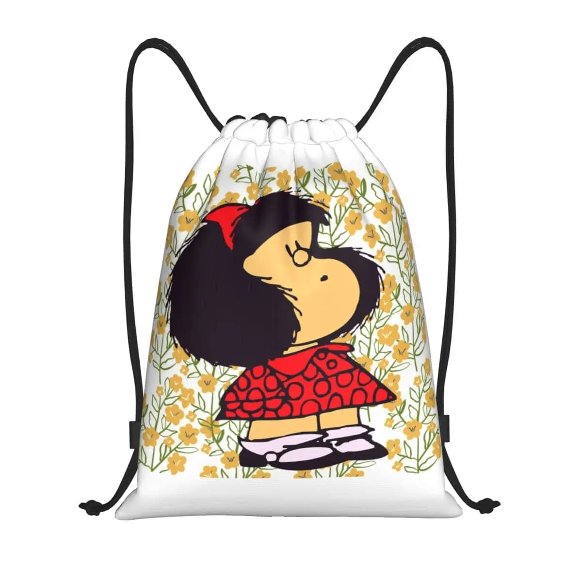 Borsa con coulisse personalizzata Mafalda e fiori Uomo Donna Leggero Zaino portaoggetti per palestra sportiva Argentina Manga Quino Cartoon