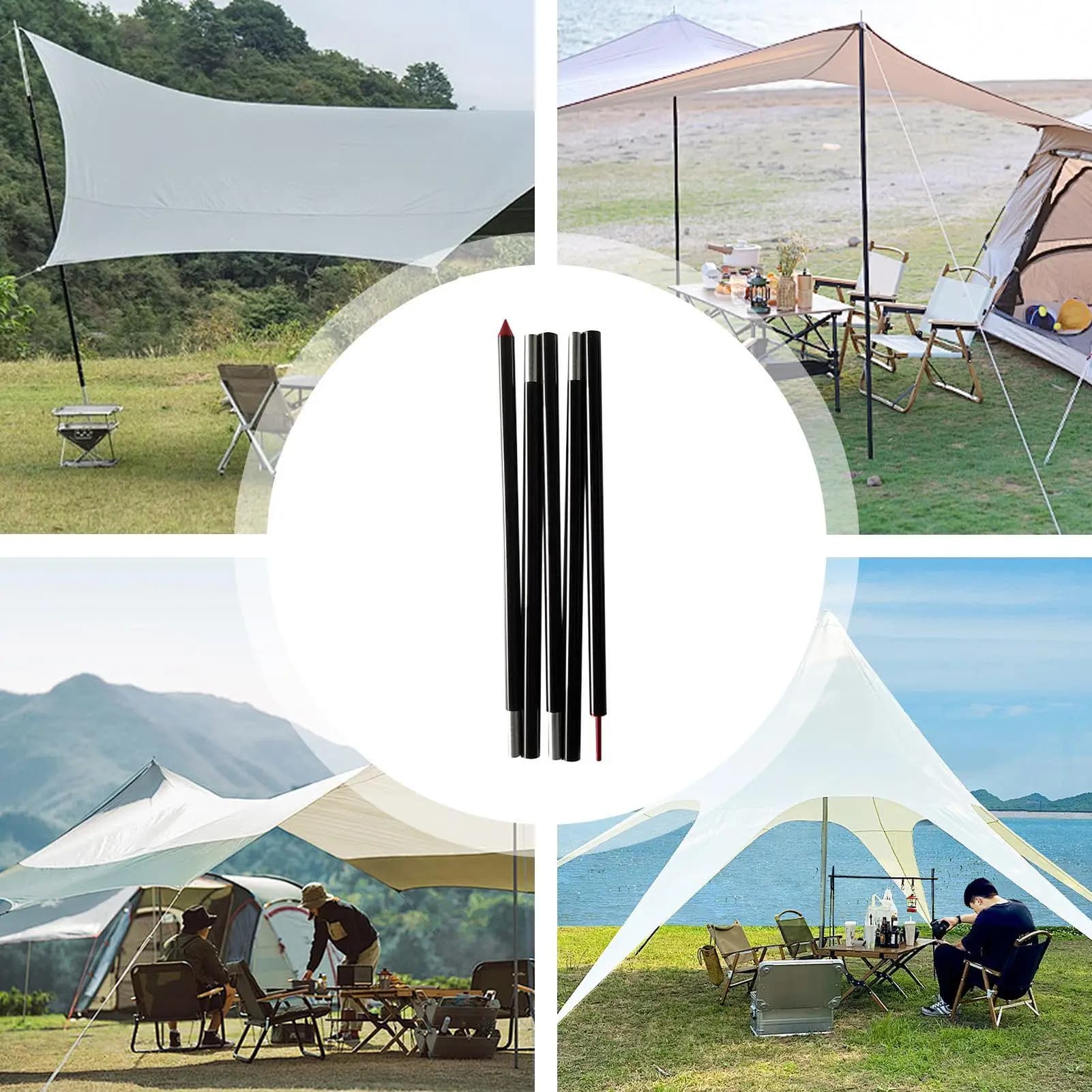 Adjustable Camping Tarp Pole Outdoor Aluminum Canopy Pole Canopys Pole Beach Tent Support Frame Top Ball Telescopic Hall Pole