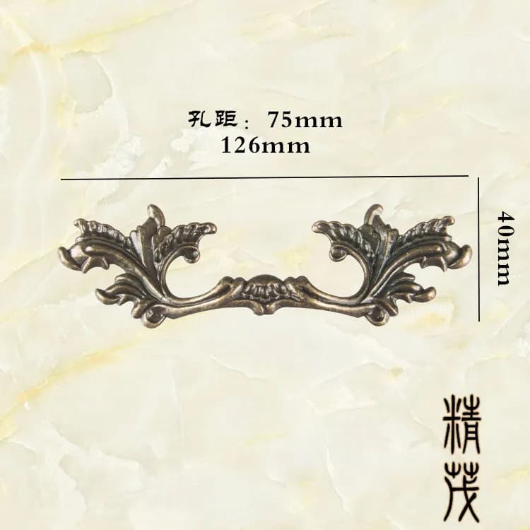 Jingmao Hardware-323 Striscia antica in lega di zinco per cassetti, guardaroba, maniglia a foglia, distanza del foro 75 mm