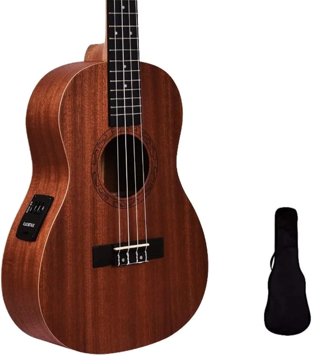 Ukulele Baritono Professionale con Opzione Acustica/Elettrica e Borsa, in Legno di Mogano per un Suono Ricco