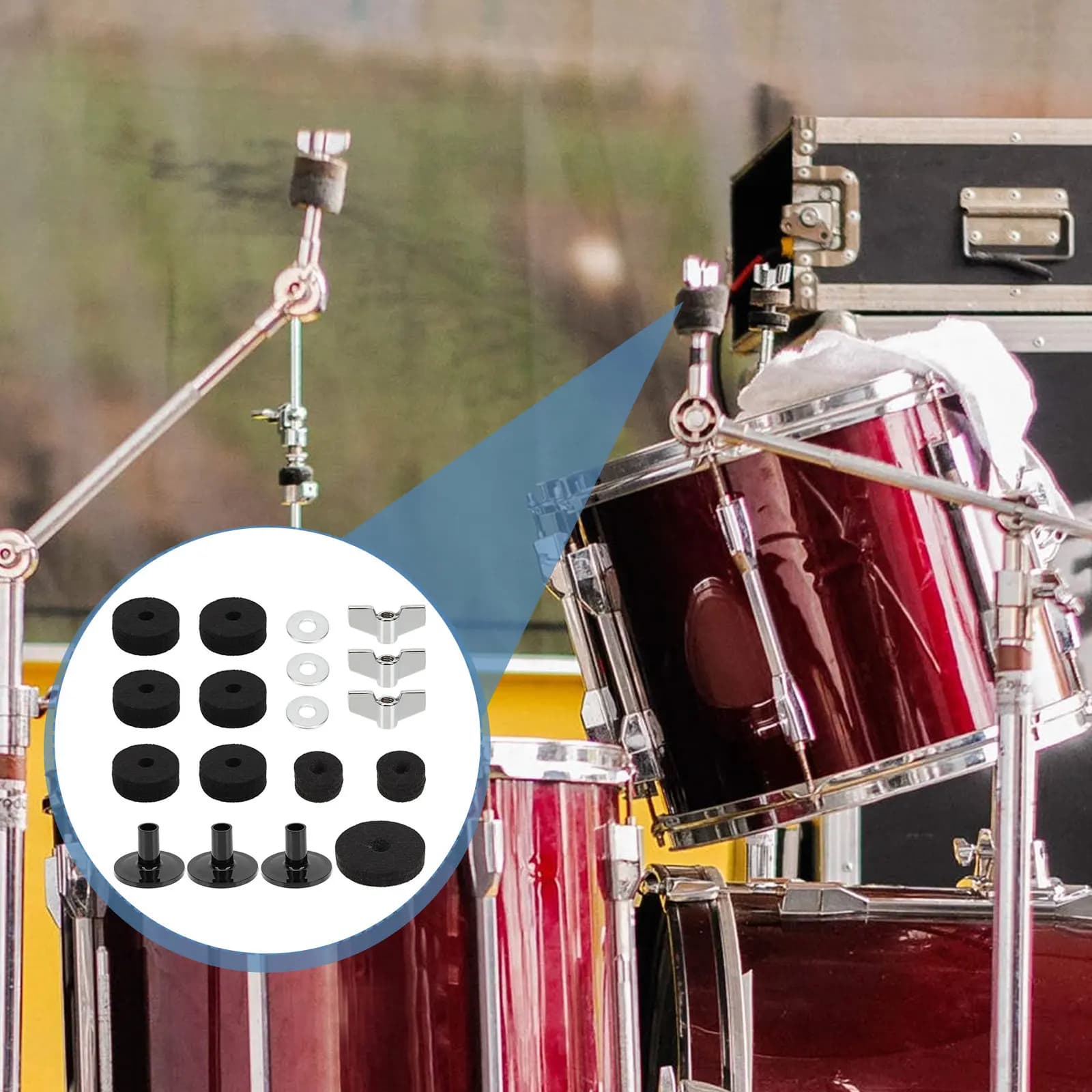 1Set Drum Kit Felt Pads Premium Alloy Sponge Anti-Skid Practical Drum Set Accessories Complete Protection Cushions