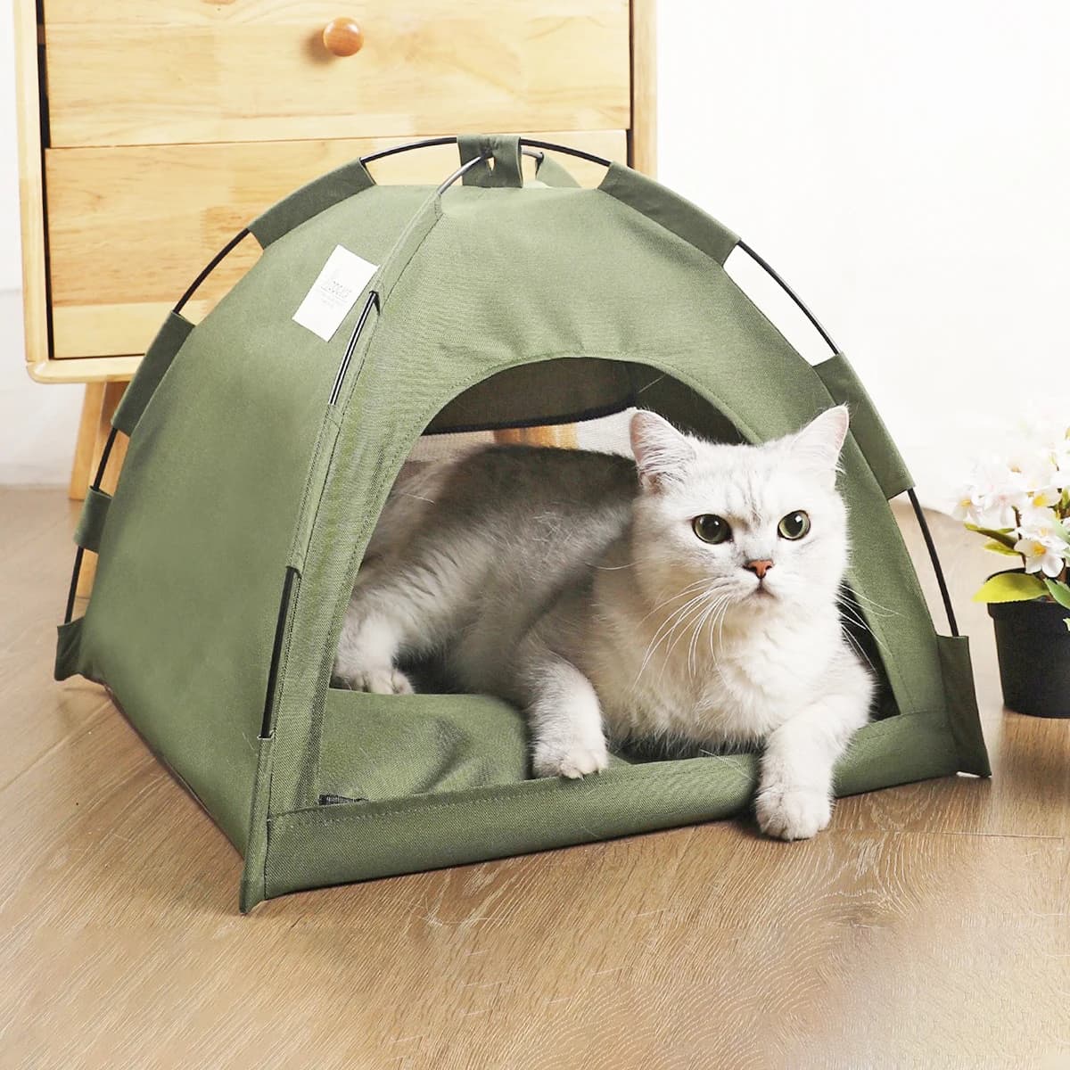 Tenda estiva per animali domestici in tinta unita, tela traspirante e tappetino in seta ghiacciata, design semichiuso per gatti e cani di piccola taglia