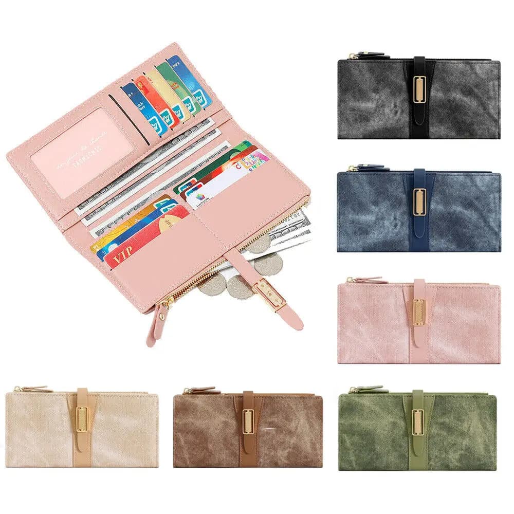 Portafogli lunghi alla moda per donna Porta carte di credito bifold in pelle PU Porta carte di credito Borsa per telefono da donna con fibbia a due pieghe Regali