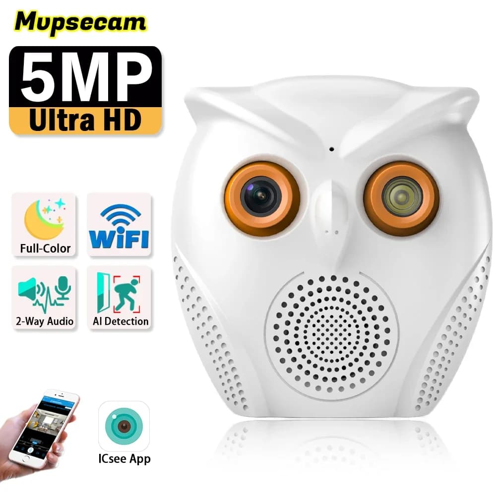 Telecamera WiFi per interni 5MP HD Video sorveglianza Telecamera IP CCTV wireless Visione notturna a colori Smart Home Wi-Fi Baby Monitor App ICSee