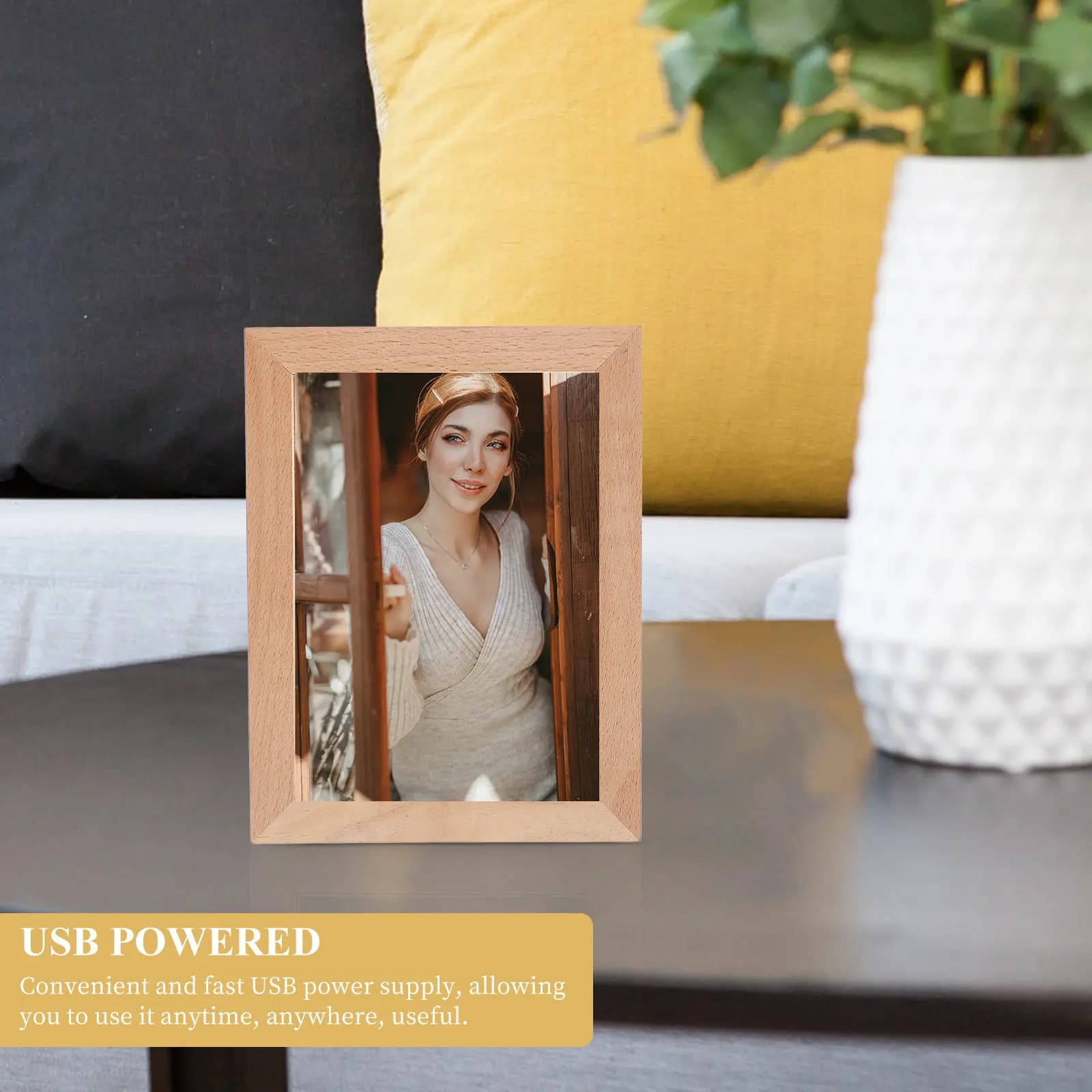 LED Photo Frame in Table Wood with 3 Lighting Modes, USB Powered, Home Decorative Night Light