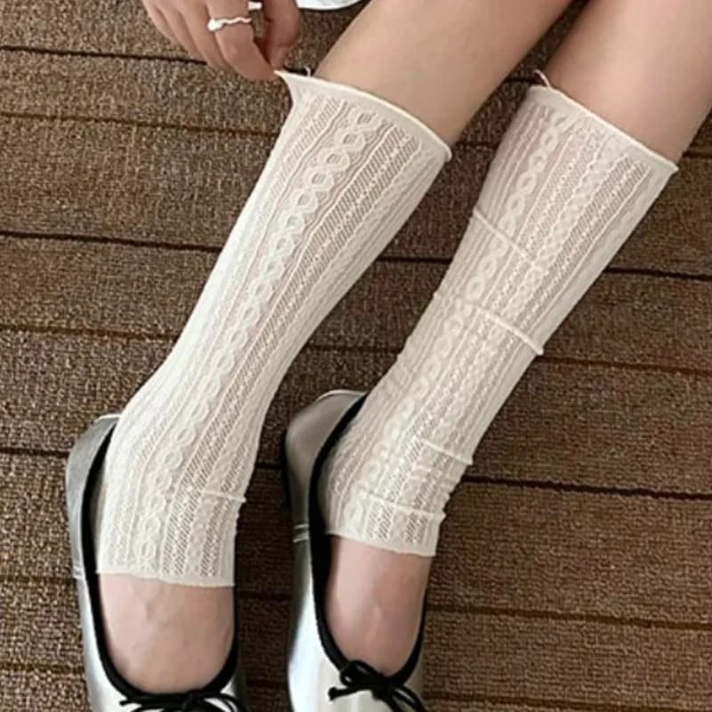 Ballet Lace Foot Leg Covers for Women Summer Thin Twisted Mesh Breathable Ruffle Leg Warmers Paired with Knee-High Boots