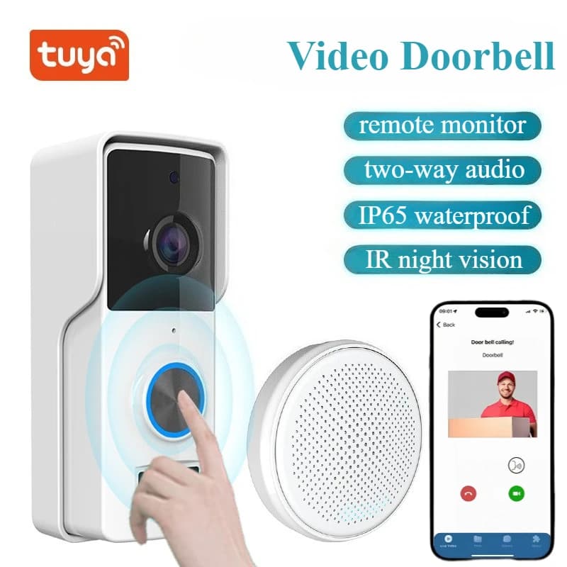 Tuya Campanello senza fili esterno Wifi Audio bidirezionale IR Visione notturna Citofono Video Porta digitale Peepholes IP65 Campanello per porta impermeabile