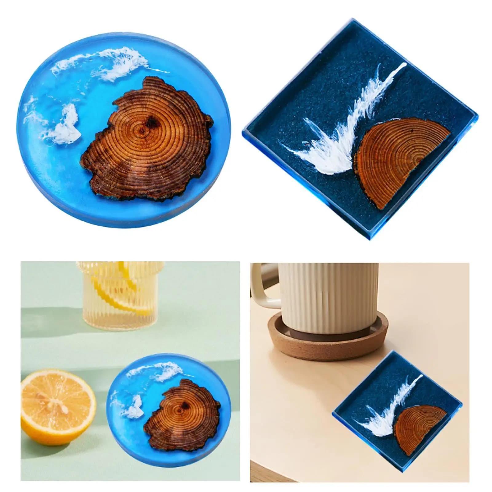 6pcs Epoxy Coasters Wooden Coasters Set Table Decorative Art Modern Wooden Waterproof Coasters for Family And Friends