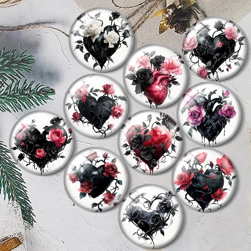 Cabochon in Vetro a Forma di Cuore Gotico 12/18/20/25mm per Bracciali, Ciondoli, Anelli, Orecchini e Creazione di Gioielli