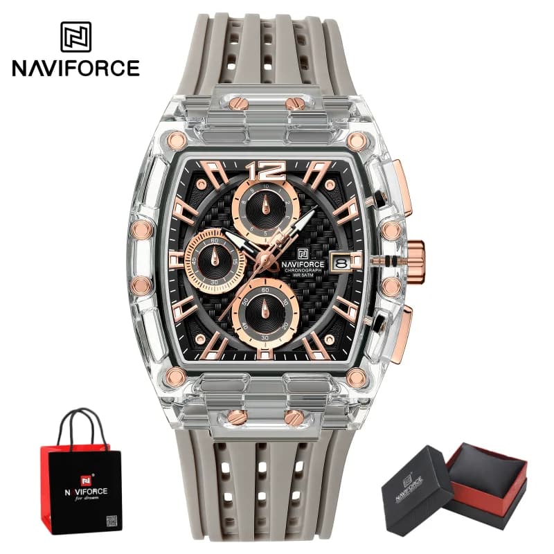 Orologio da uomo NAVIFORCE cronografo al quarzo, impermeabile 5ATM, cinturino in silicone luminoso, orologio sportivo casual, confezione regalo