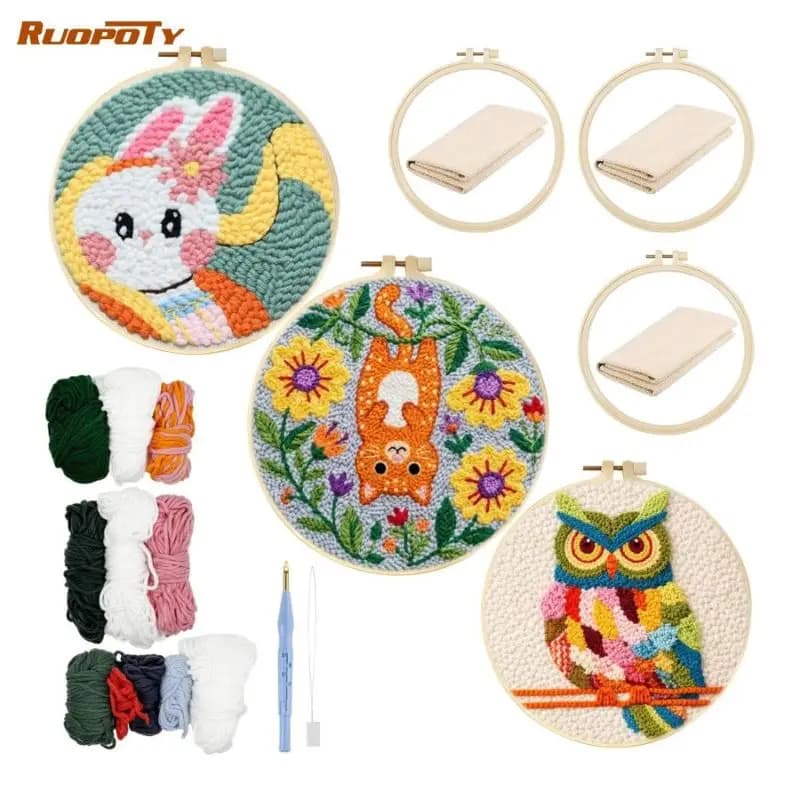 RUOPOTY Dog Punch Needle Kit Threader, Yarns, Rug Punch Diy Gift Animal Needle Punch Kits For Adults Picture Hand Embroidery Kit