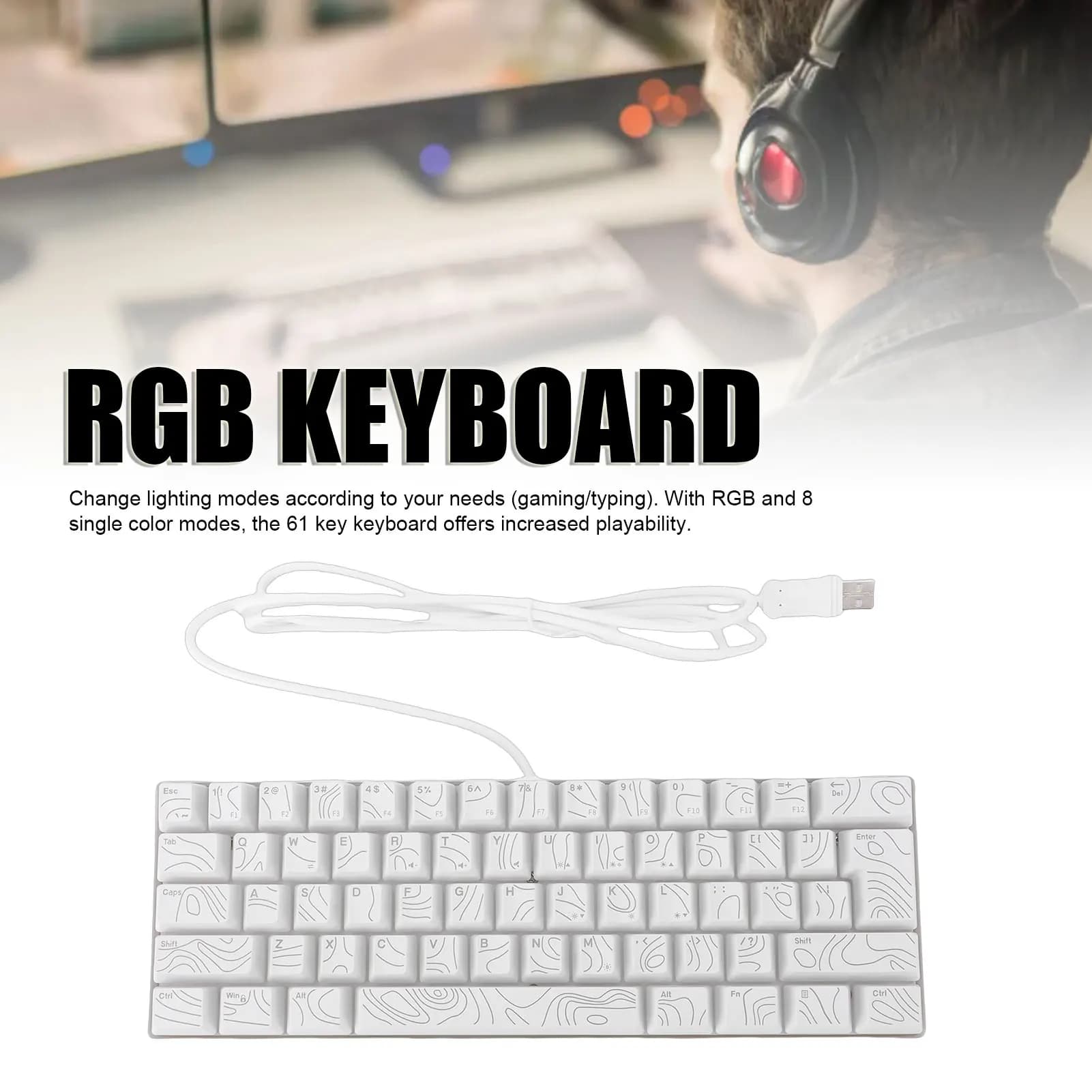 61 Key RGB Gaming Keyboard 60% Mechanical RGB Backlit Ergonomic Design Wired Keyboard PC Mechanical Keyboard Mechanical Keyboard