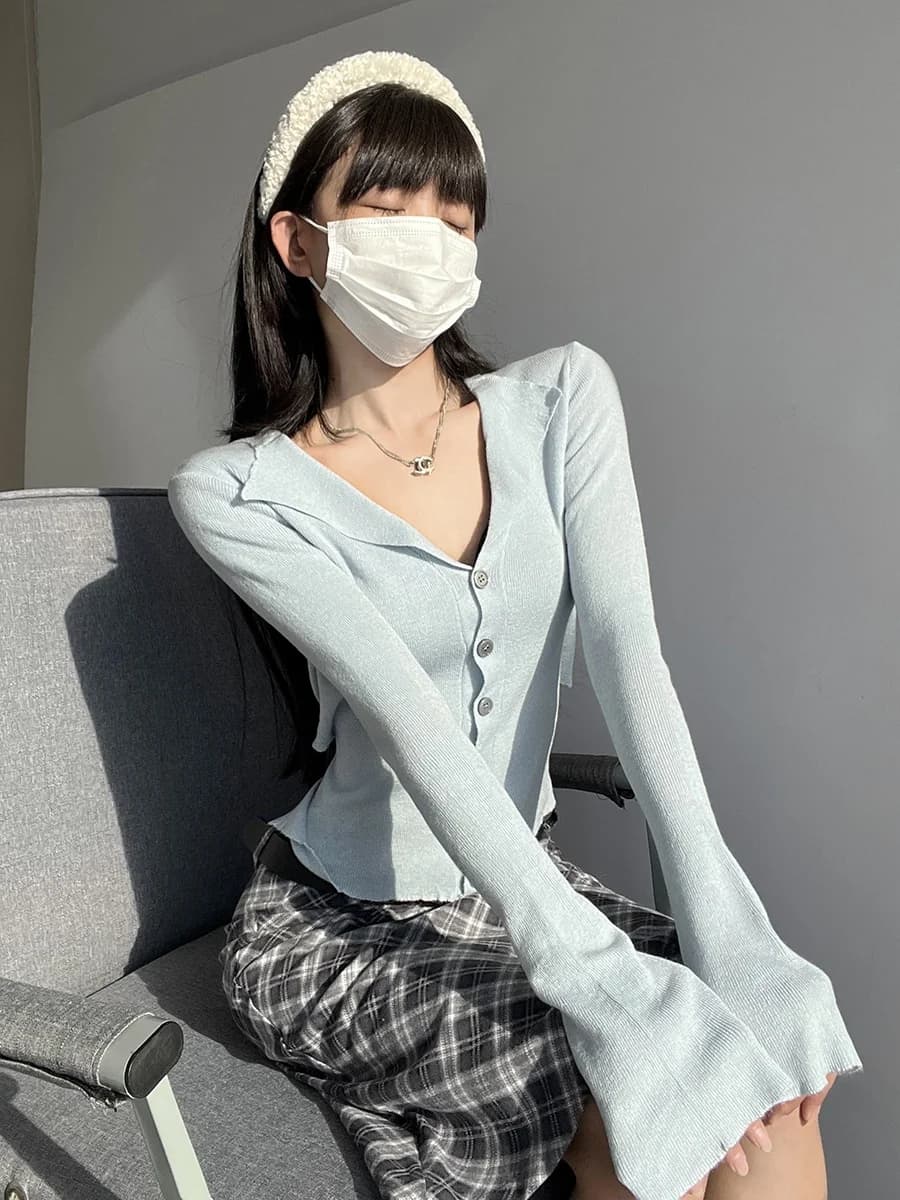 Pure Desire Soft Waist-Baring Bell-Sleeve Open Cardigan Women's Elegant Belted Slimming Knitted Top Collar Long Sleeve S...