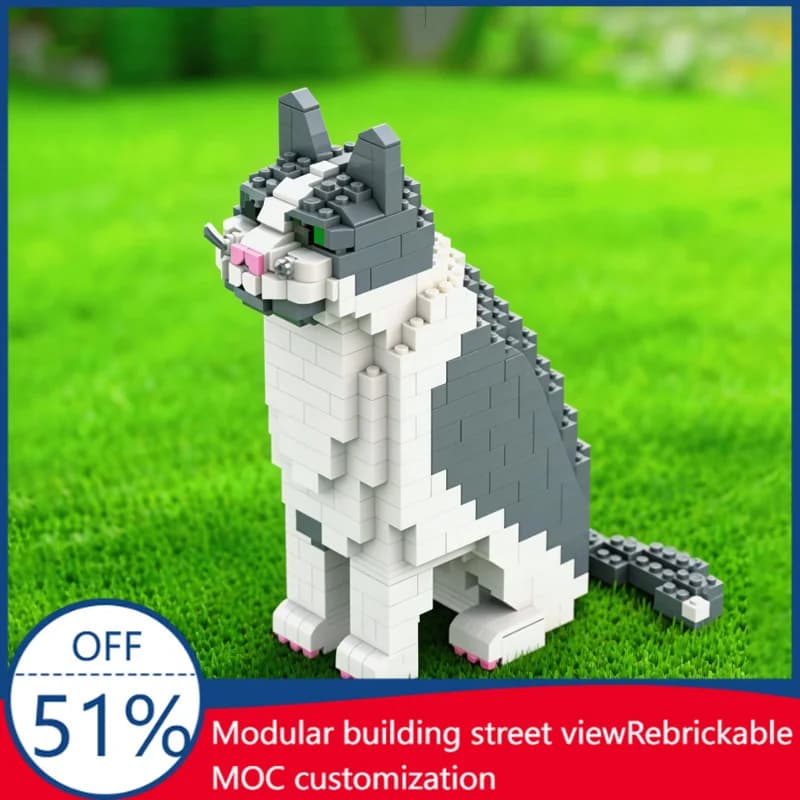 623 Pezzi Modello di Gatto con Faccia Rotonda, Blocchi da Costruzione per Bambini, Giocattolo Educativo Fai-da-Te, Regalo di Compleanno Personalizzato