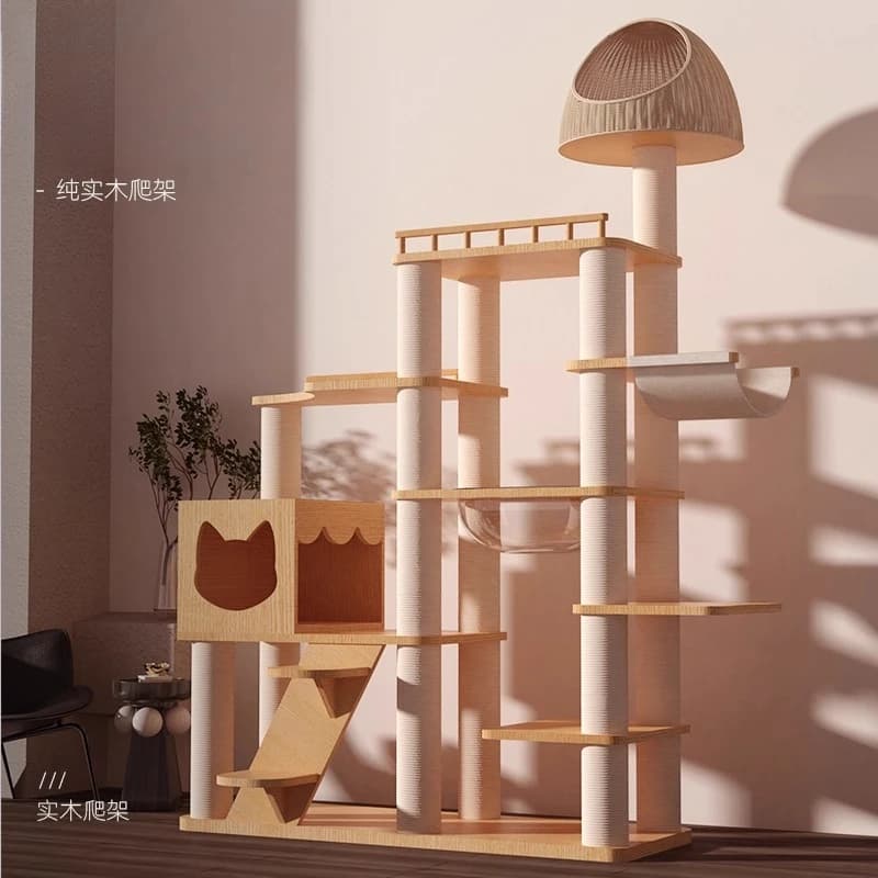 Tutto in legno massello super grande spazio capsula nido albero integrato multi-piattaforma stabile grasso gatto grasso senza preoccupazioni universale